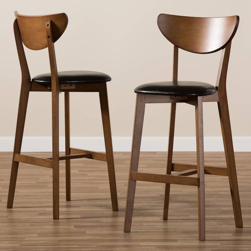 Mid-Century Black Faux Leather Bar Stool Set by Baxton Studio