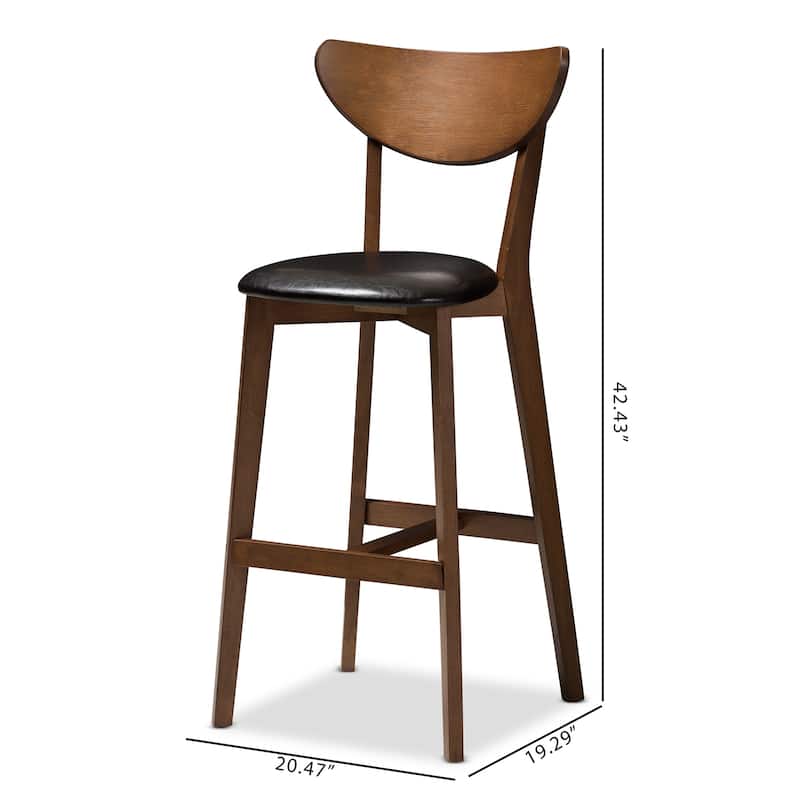 Mid-Century Black Faux Leather Bar Stool Set by Baxton Studio