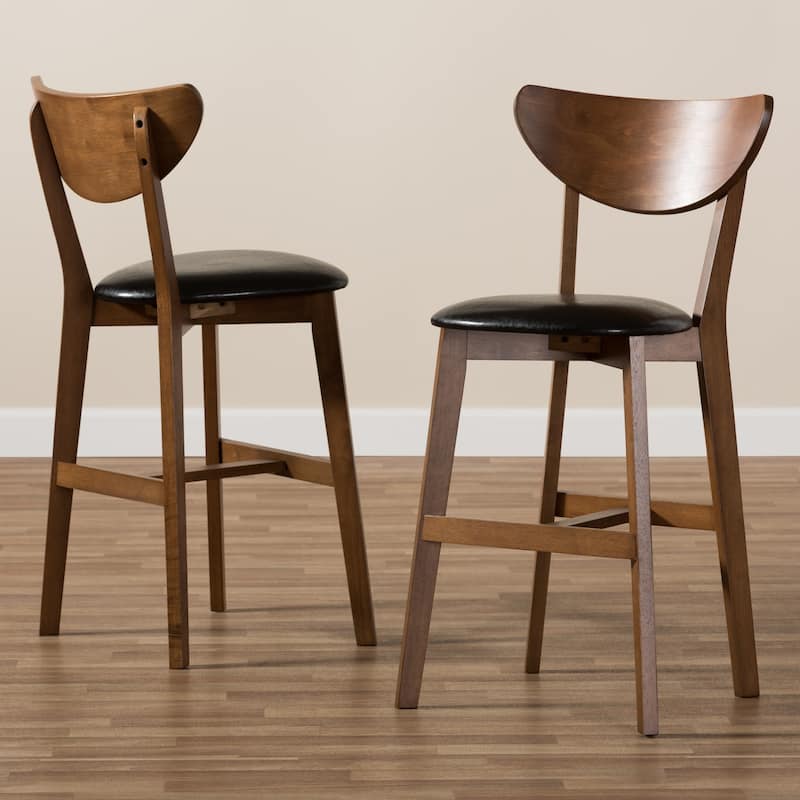 Mid-Century Black Faux Leather Counter Stool Set by Baxton Studio