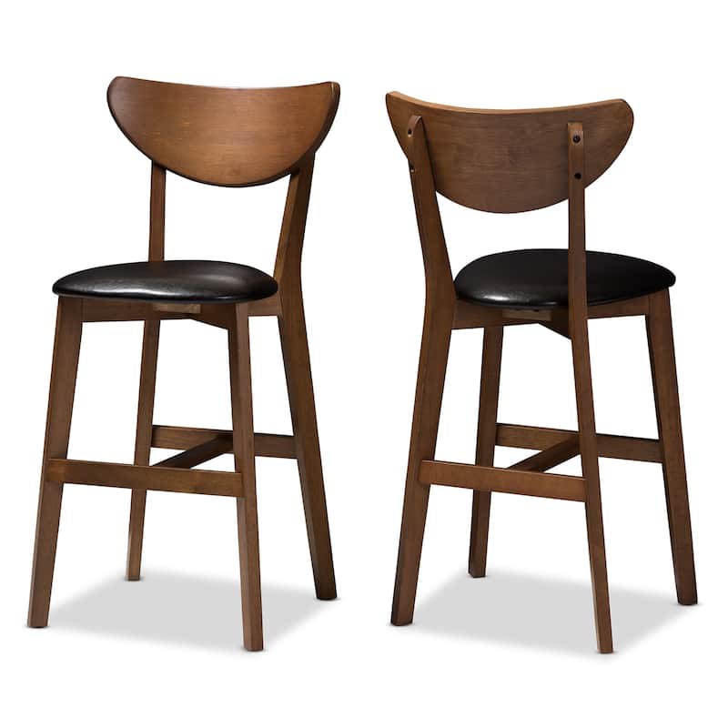Mid-Century Black Faux Leather Counter Stool Set by Baxton Studio
