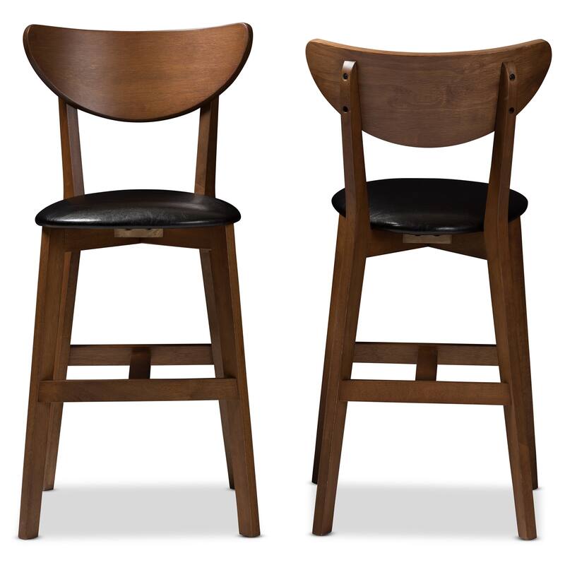 Mid-Century Black Faux Leather Counter Stool Set by Baxton Studio