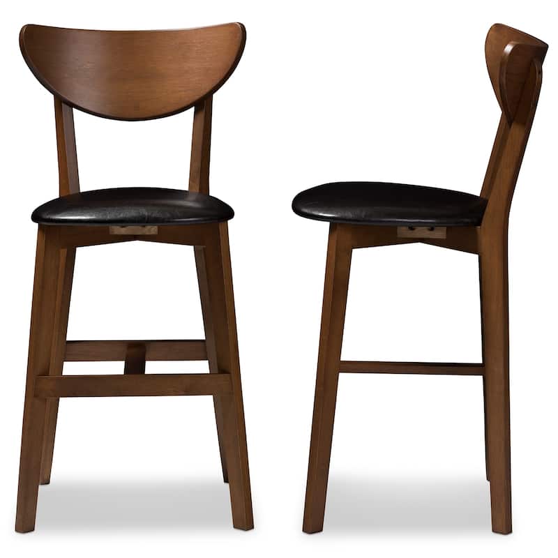 Mid-Century Black Faux Leather Counter Stool Set by Baxton Studio
