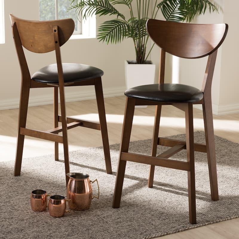 Mid-Century Black Faux Leather Counter Stool Set by Baxton Studio