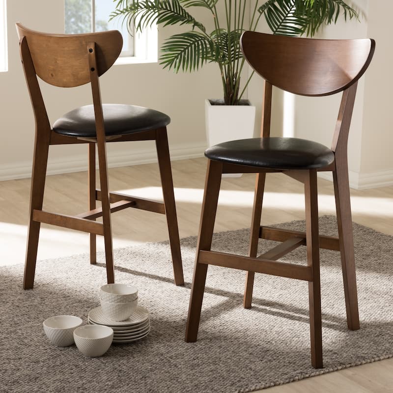Mid-Century Black Faux Leather Counter Stool Set by Baxton Studio