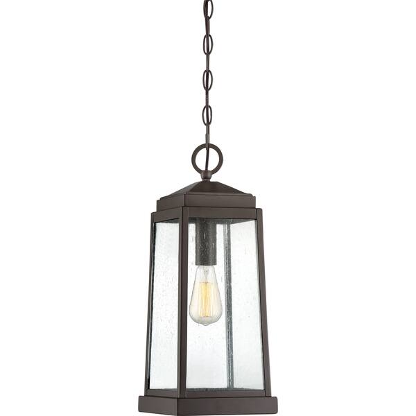 Quoizel Ravenel Western Bronze Transitional Seeded Glass Lantern Pendant Light