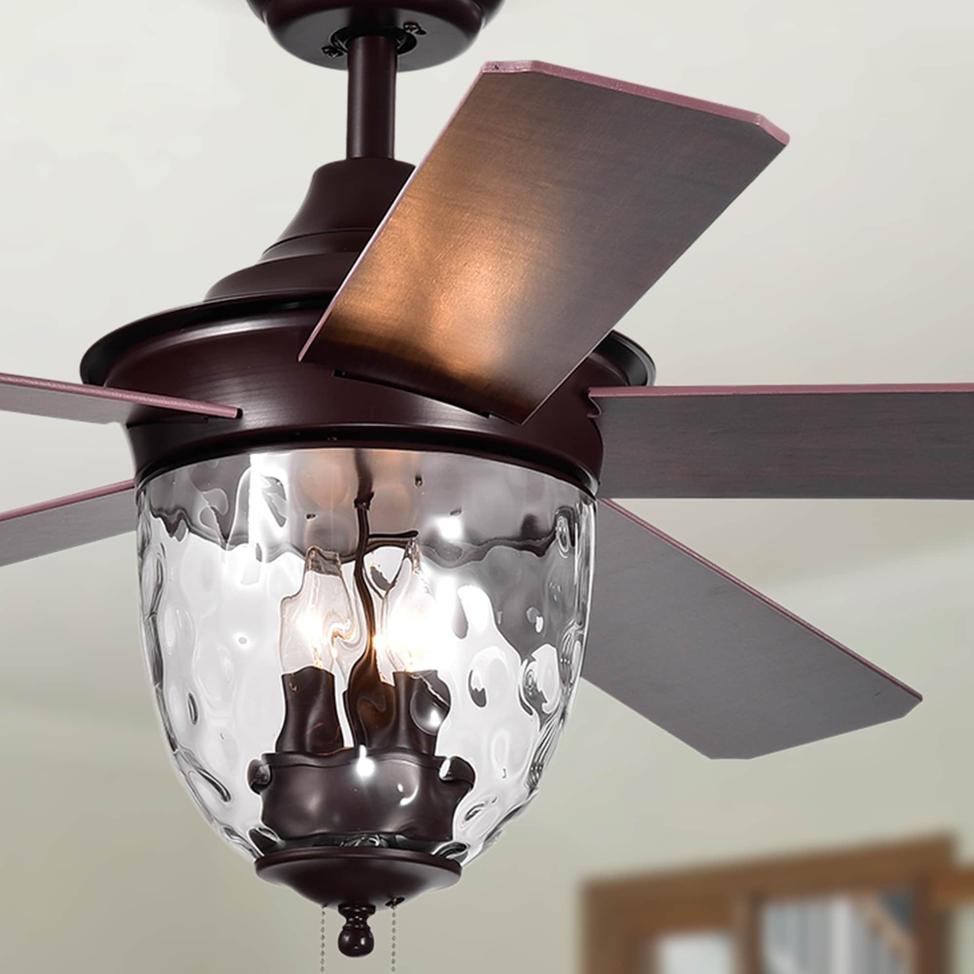 Josalie 3 Light Clear Glass 5 Blade Brown Finish 52 Inch Ceiling Fan 2 Color Option Blades