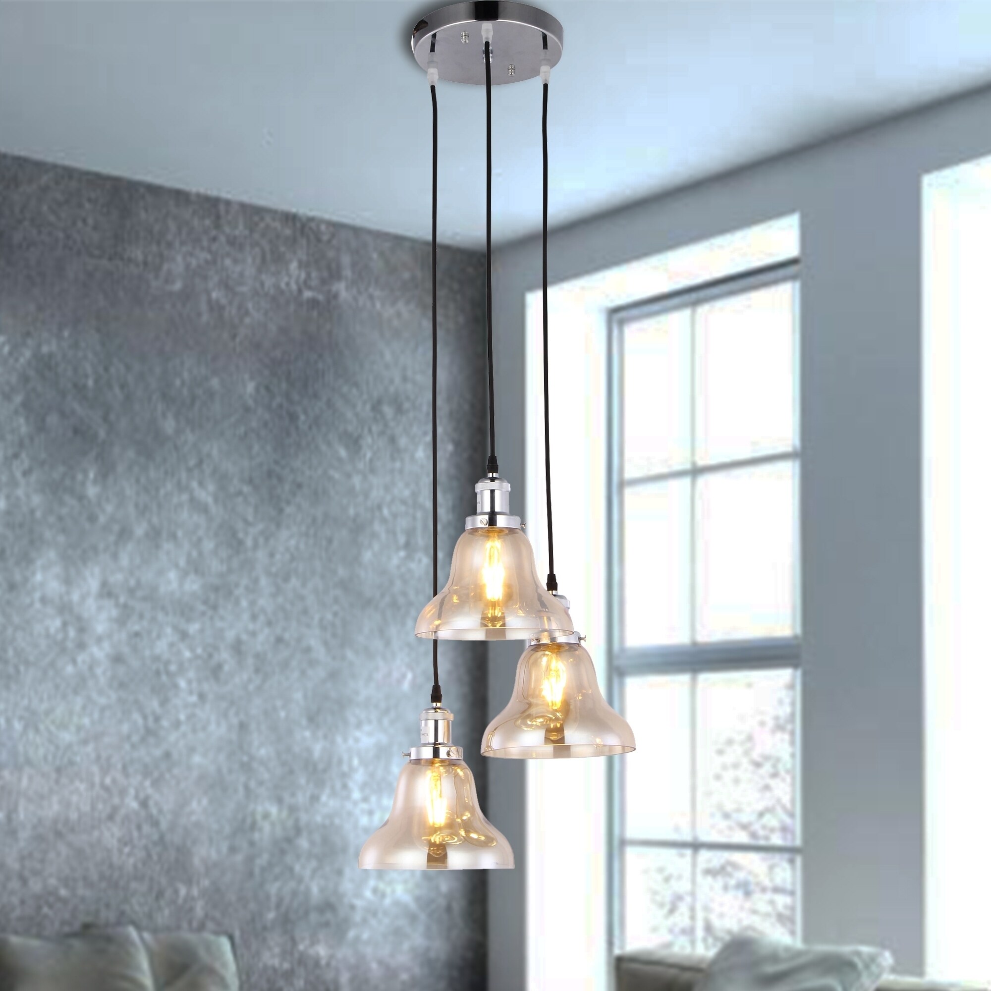 Joane 3-Light Foggy Glass Pendant Chandelier (3-Light Foggy Glass Pendant Chandelier) - Chandeliers For Bedrooms by Overstock.com