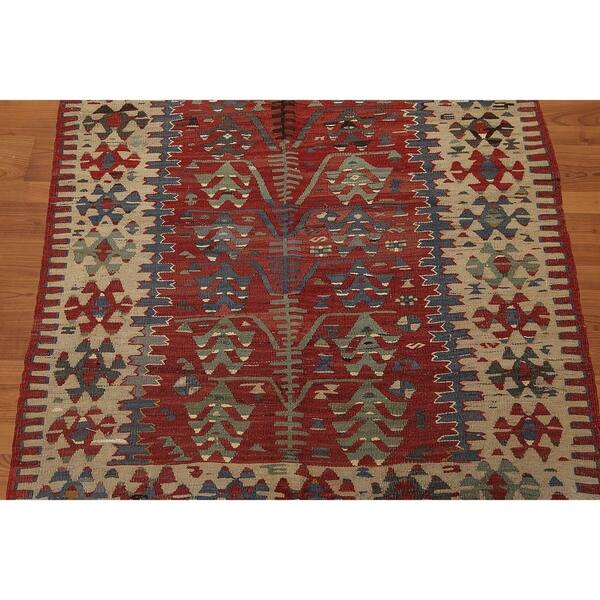 Shop Traditional Turkish Prayer Rug Kilim Area Rug Rust Aqua 4