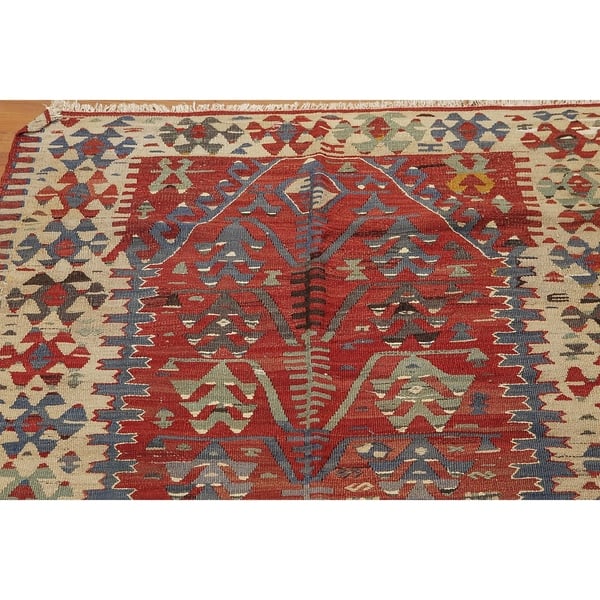 Shop Traditional Turkish Prayer Rug Kilim Area Rug Rust Aqua 4