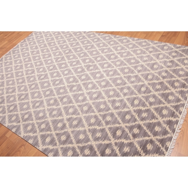 Ikat Design Oriental Hand Knotted Area Rug - Grey/Beige - 6' x 9' - 6' x 9'. Opens flyout.