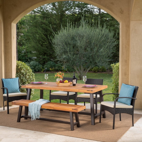 Shop Luster Outdoor 6-piece Rectangle Acacia Wood Wicker ...