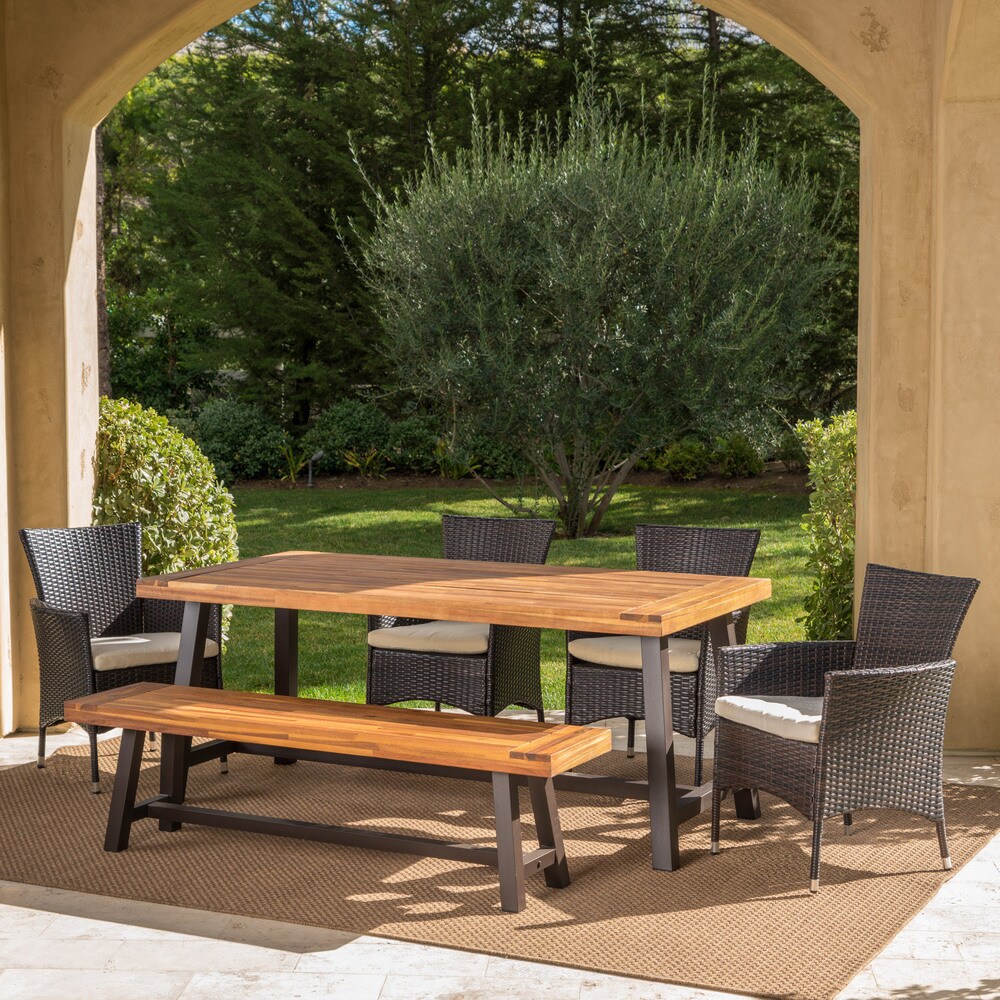 olivia outdoor 6 piece acacia wood dining set