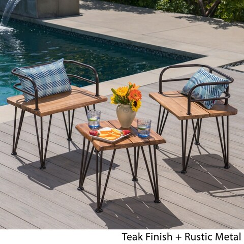 Zion Outdoor 3-piece Industrial Acacia Wood Chat Set by Christopher Knight Home