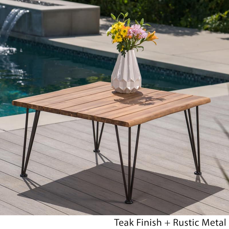 Zion Outdoor Industrial Acacia Wood Square Coffee Table by Christopher Knight Home - Brown