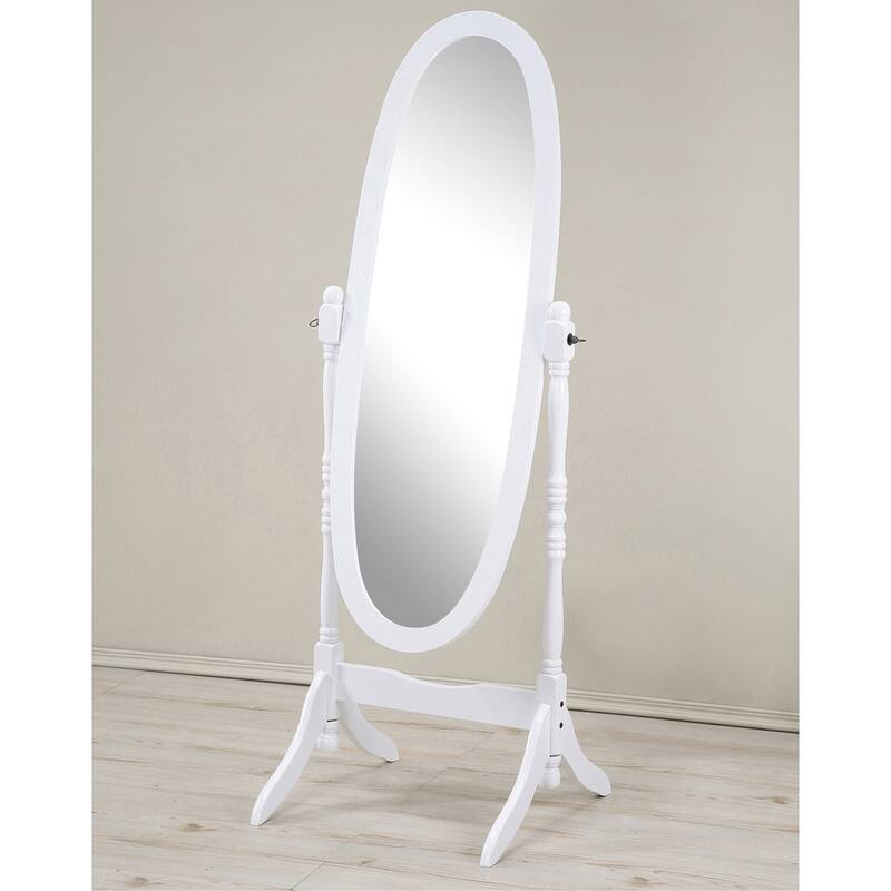 Roundhill Furniture Copper Grove Monks Hood Traditional Wooden Floor Cheval Mirror - White