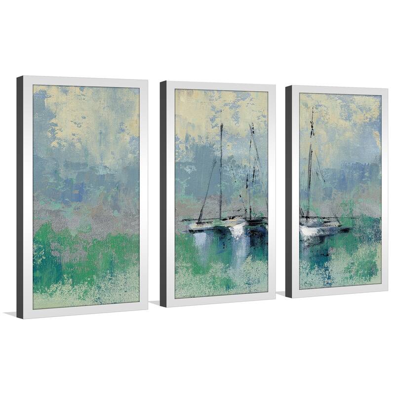 Silvia Vassileva "Boats in the Harbor II" Framed Plexiglass Wall Art Set of 3