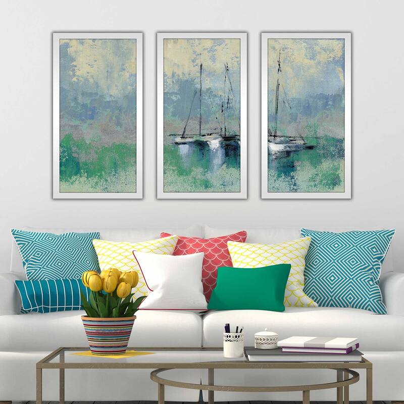 Silvia Vassileva "Boats in the Harbor II" Framed Plexiglass Wall Art Set of 3