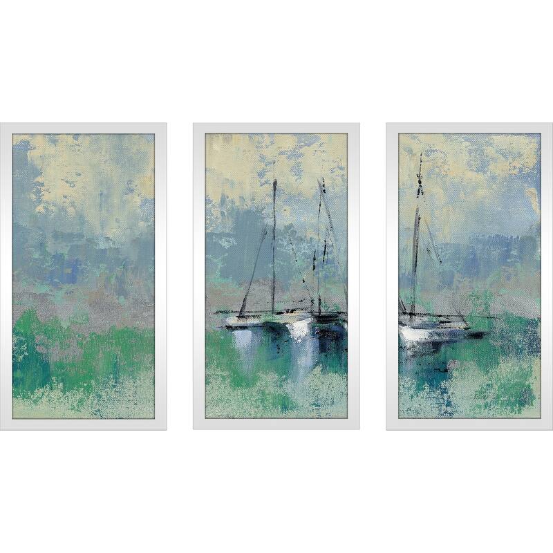 Silvia Vassileva "Boats in the Harbor II" Framed Plexiglass Wall Art Set of 3