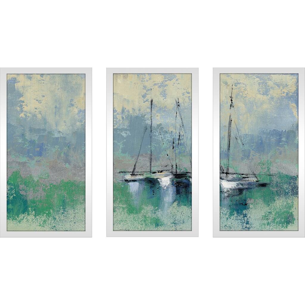Silvia Vassileva "Boats in the Harbor II" Framed Plexiglass Wall Art Set of 3