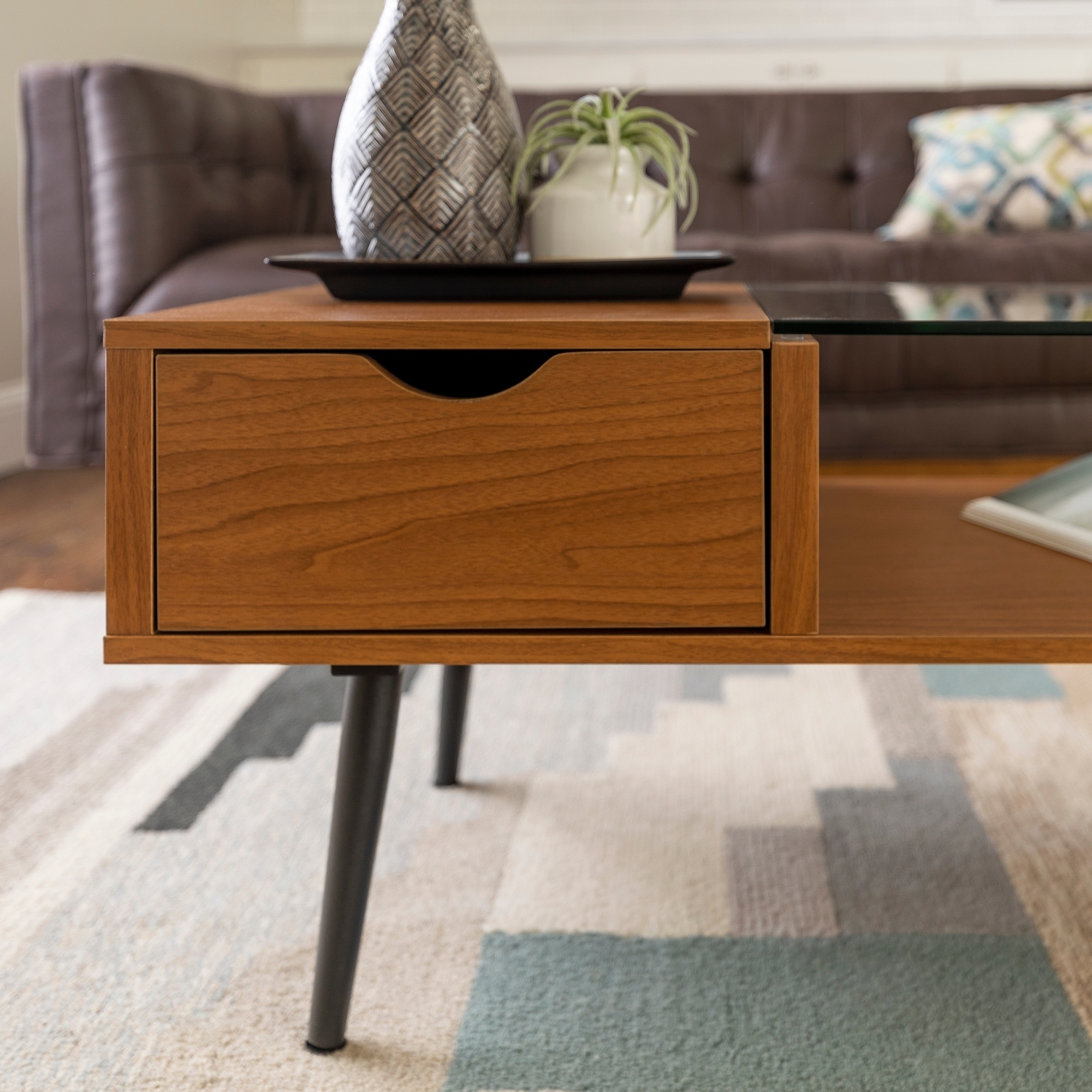 Carson Carrington Saltaro 42 inch Mid century Glass Top Coffee Table in Acorn 42 x 22 x 18h As Is Item Bed Bath Beyond 30092039