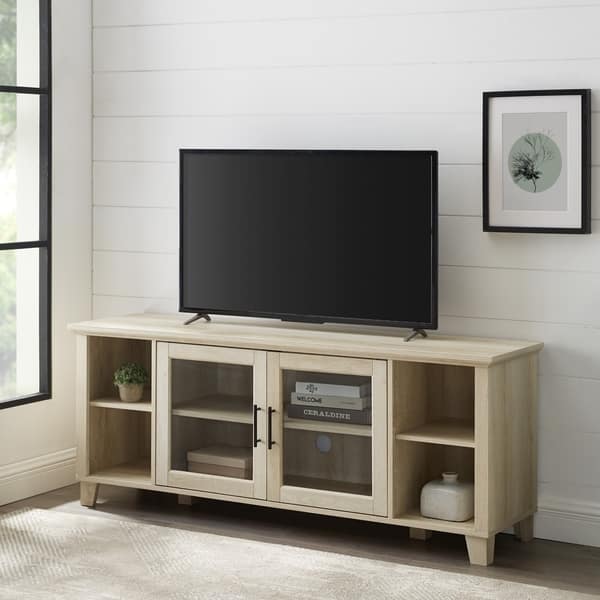 Shop 58 Tv Stand Console With Glass Doors Overstock 20479905
