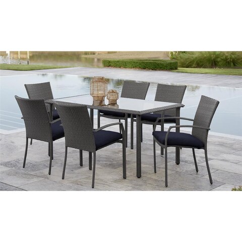 Avenue Greene Grey/ Blue 7-Piece Outdoor Woven Wicker Dining Set