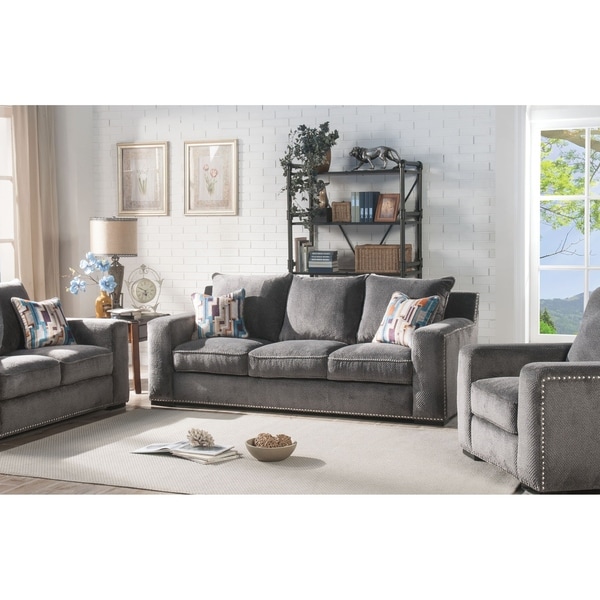 Shop Acme Ushury Down Feather Sofa with 2 Pillows in Gray ...