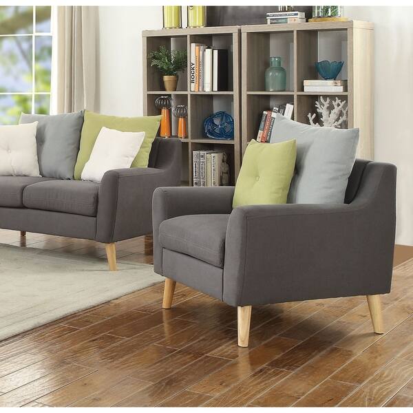 Shop Acme Amie Gray Fabric Arm Chair With 2 Pillows On Sale