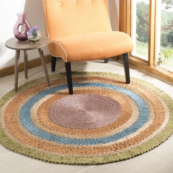 Safavieh Hand-Woven Natural Fiber Contemporary Green / Multi Jute Rug (7' x 7' Round)