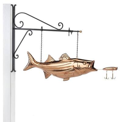 Hanging Bass with Lure Pure Copper Weathervane Sign with Decorative Bracket Nautical Decor by Good Directions