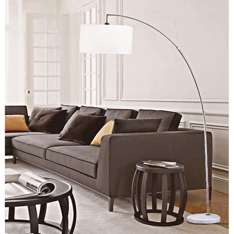 86 Inch Allegro Silver Arc White Marble Floor Lamp