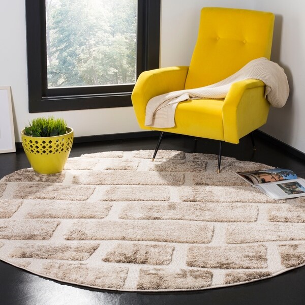 Safavieh Memphis ShagTaupe / Cream Rug - 6'7" x 6'7" round