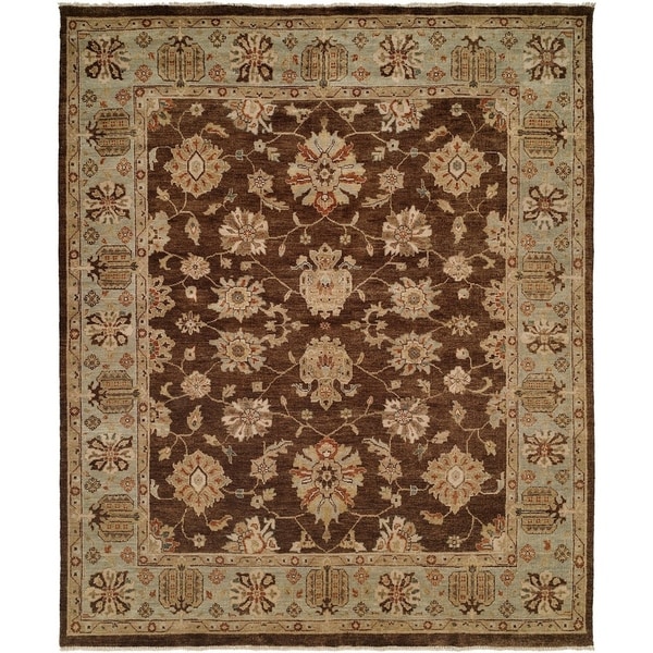 Oushak Brown and Light Blue Hand-Knotted Area Rug (10' Square) - 10' square