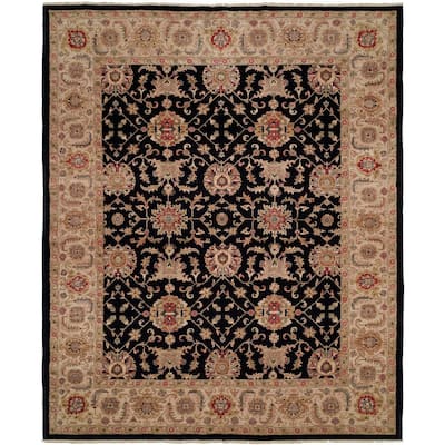 Bashir Black/Ivory Hand-knotted Area Rug