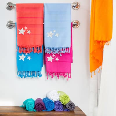 Authentic Pestemal Fouta Embroidered Starfish Turkish Cotton Bath/ Beach Towel