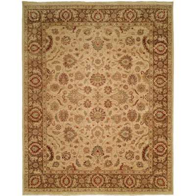 Traditional Ivory / Brown Hand-knotted Area Rug