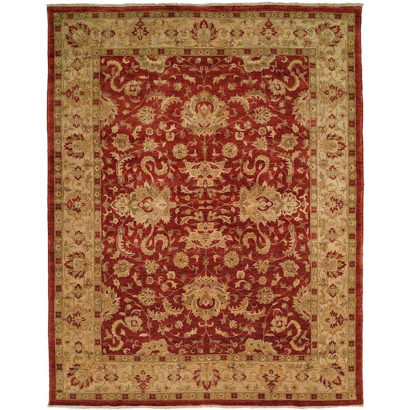 Traditional Crimson/Ivory Hand-knotted Area Rug