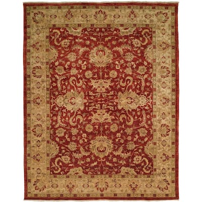 Traditional Crimson/Ivory Hand-knotted Area Rug