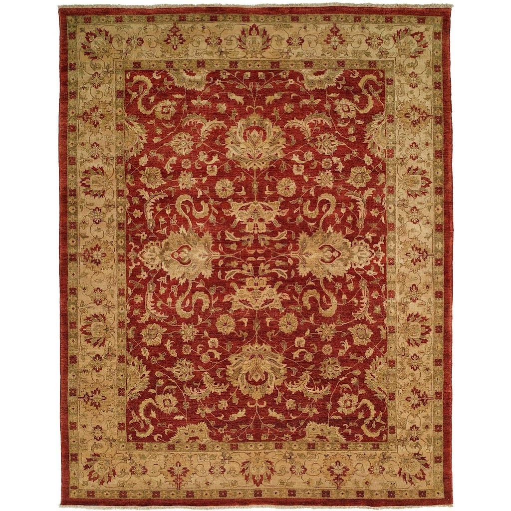Traditional Crimson/Ivory Hand-knotted Area Rug