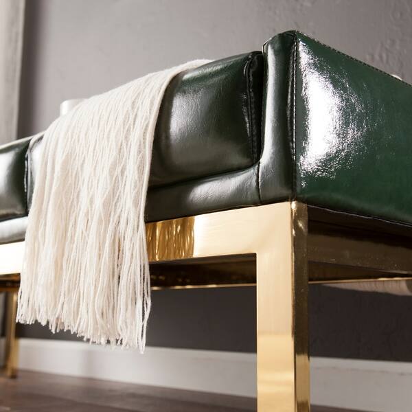 Shop Silver Orchid Young Dark Green And Brass Upholstered Bench