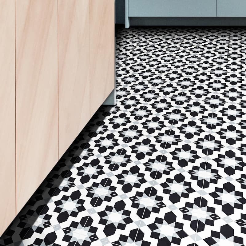 Handmade Affos Black, Grey, White Tile, Pack of 12 (Morocco)