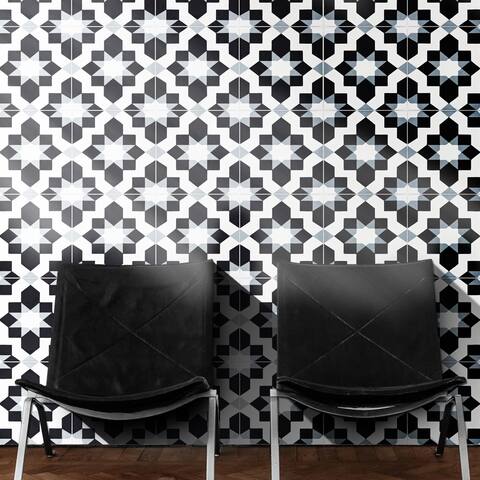 Handmade Affos Black, Grey, White Tile, Pack of 12 (Morocco)