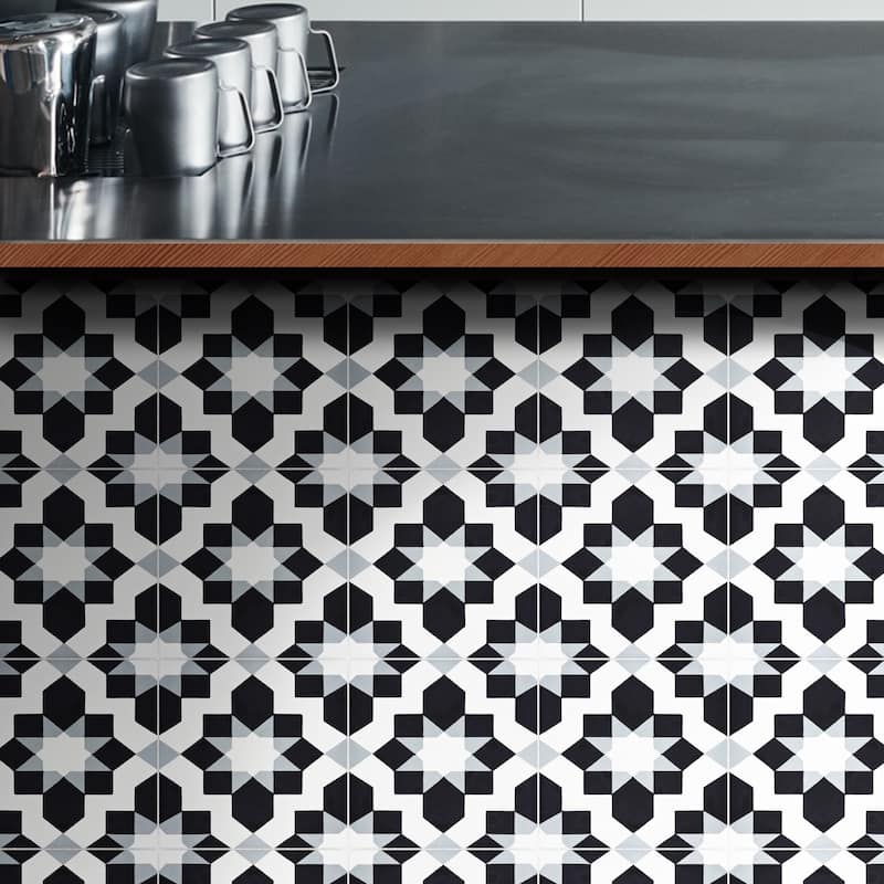 Handmade Affos Black, Grey, White Tile, Pack of 12 (Morocco)