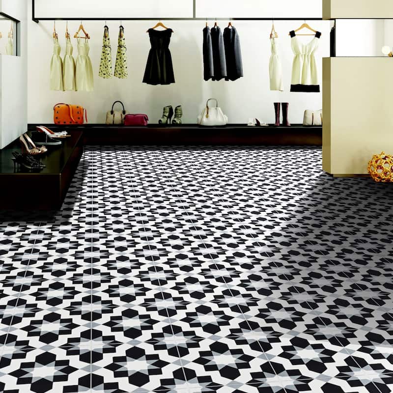 Handmade Affos Black, Grey, White Tile, Pack of 12 (Morocco)