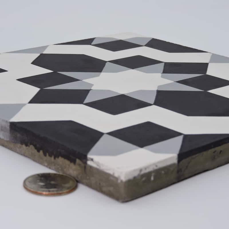 Handmade Affos Black, Grey, White Tile, Pack of 12 (Morocco)