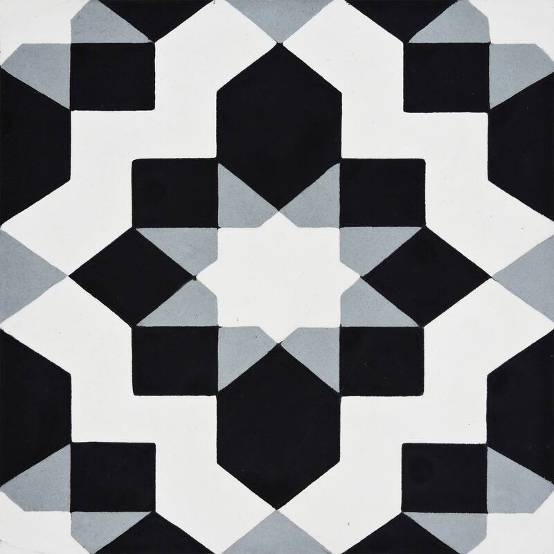 Handmade Affos Black, Grey, White Tile, Pack of 12 (Morocco)