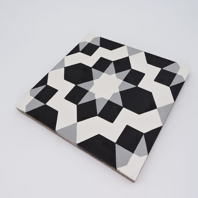 Handmade Affos Black, Grey, White Tile, Pack of 12 (Morocco)