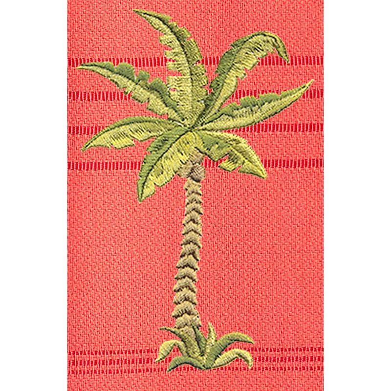 Authentic Pestemal Fouta Embroidered Palm Tree Turkish Cotton Bath/ Beach Towel - Coral