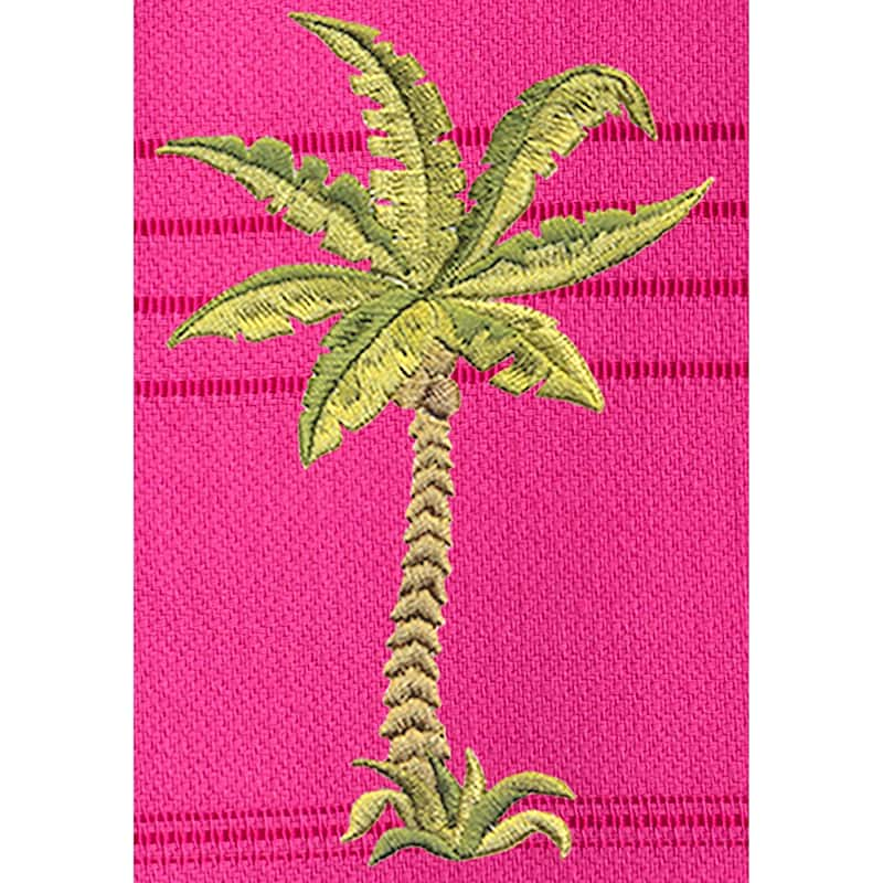 Authentic Pestemal Fouta Embroidered Palm Tree Turkish Cotton Bath/ Beach Towel - Hot Pink