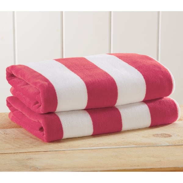 Personalized Stripe Cabana Velour Beach Towel 28/" x 60/" Blue Green Hot Pink